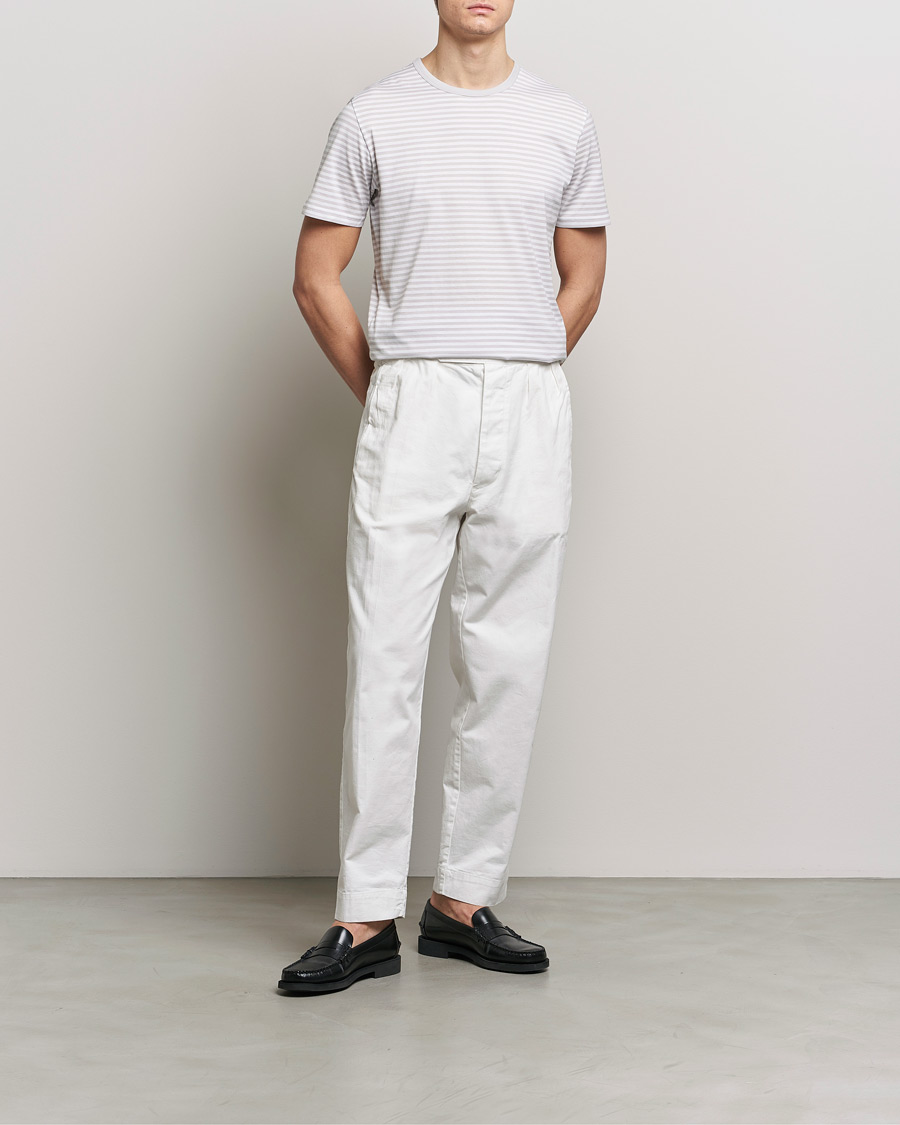 Herren | T-Shirts | Sunspel | Striped Crew Neck Cotton Tee Smoke/White