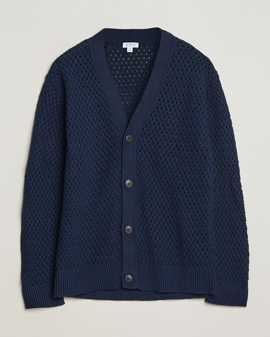 Herren | Pullover | Sunspel | Chunky Knit Cotton Cardigan Navy