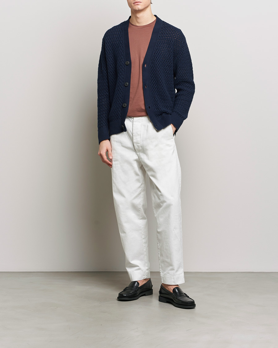 Herren | Pullover | Sunspel | Chunky Knit Cotton Cardigan Navy