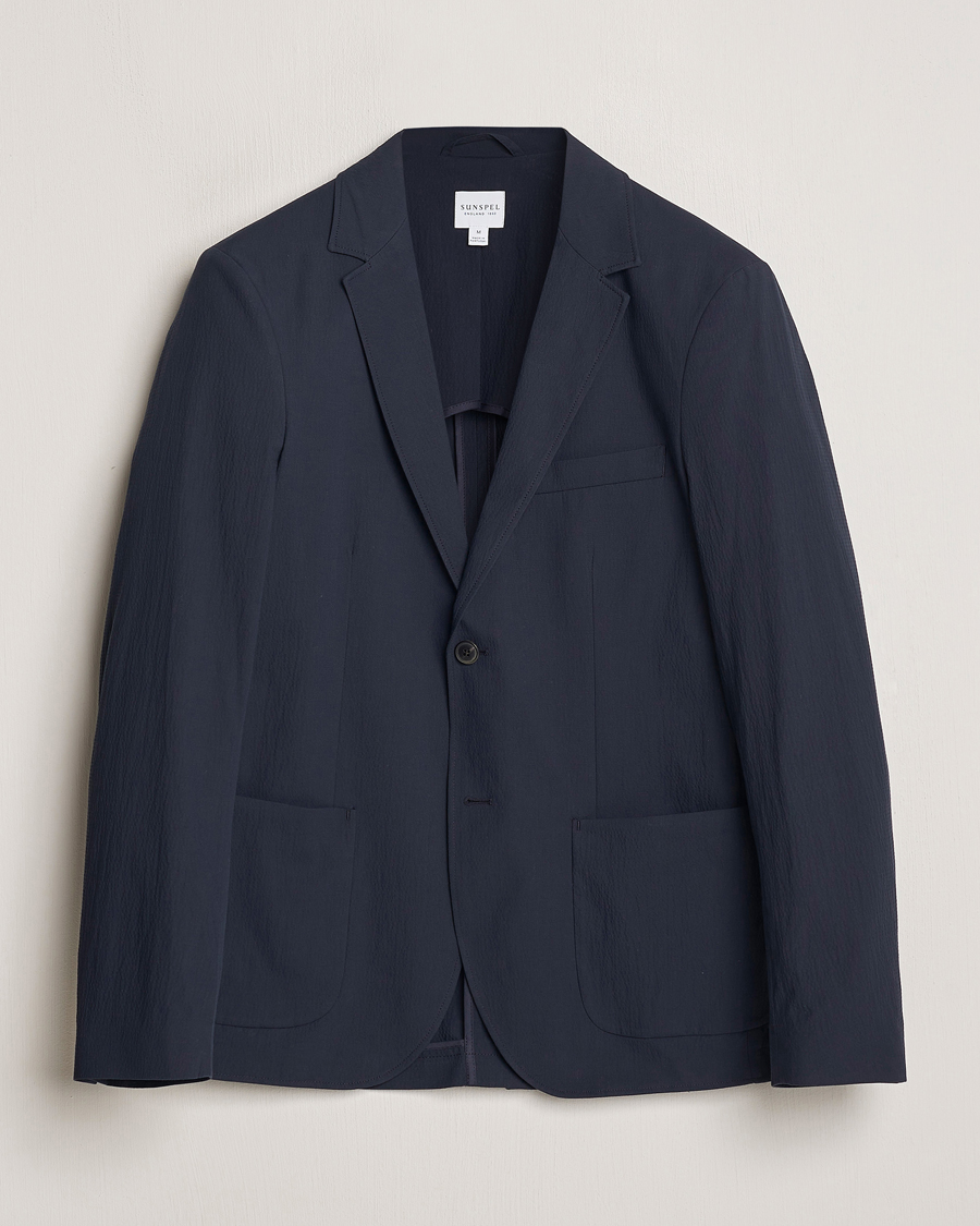 Herren | Sakkos | Sunspel | Unconstructed Seersucker Blazer Navy