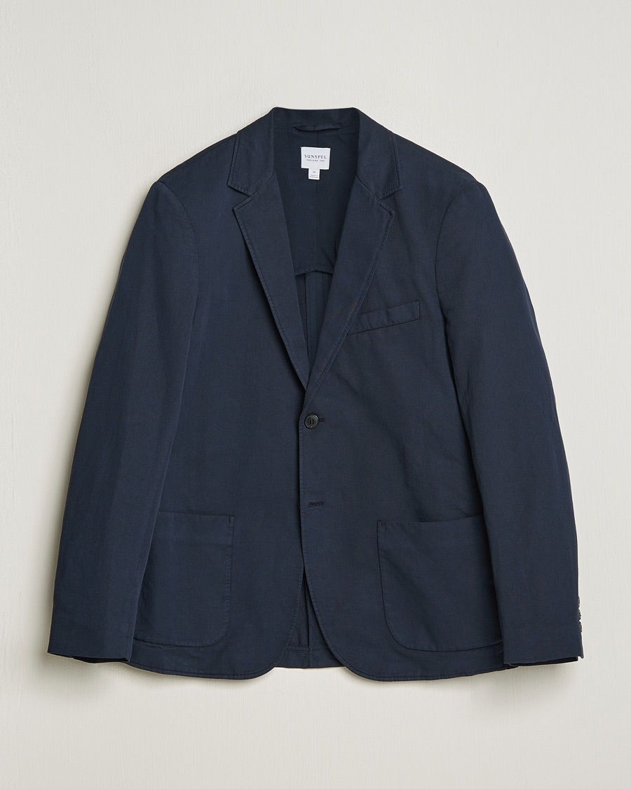 Herren | Sakkos | Sunspel | Unconstructed Cotton/Linen Blazer Navy