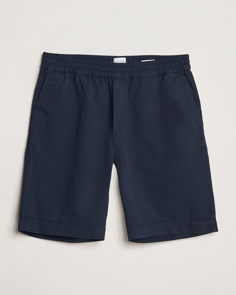 Herren | Shorts | Sunspel | Cotton/Linen Drawstring Shorts Navy
