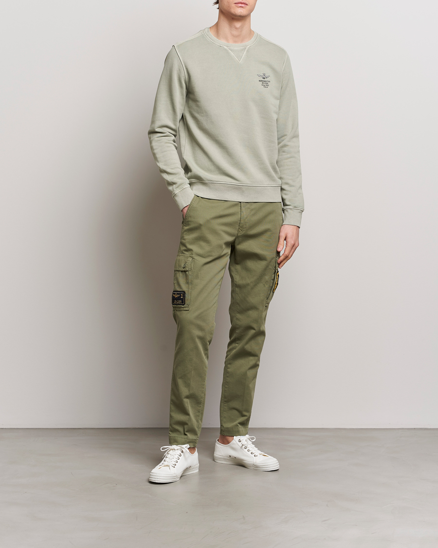 Herren | Pullover | Aeronautica Militare | Washed Crew Neck Sweatshirt Sage Green