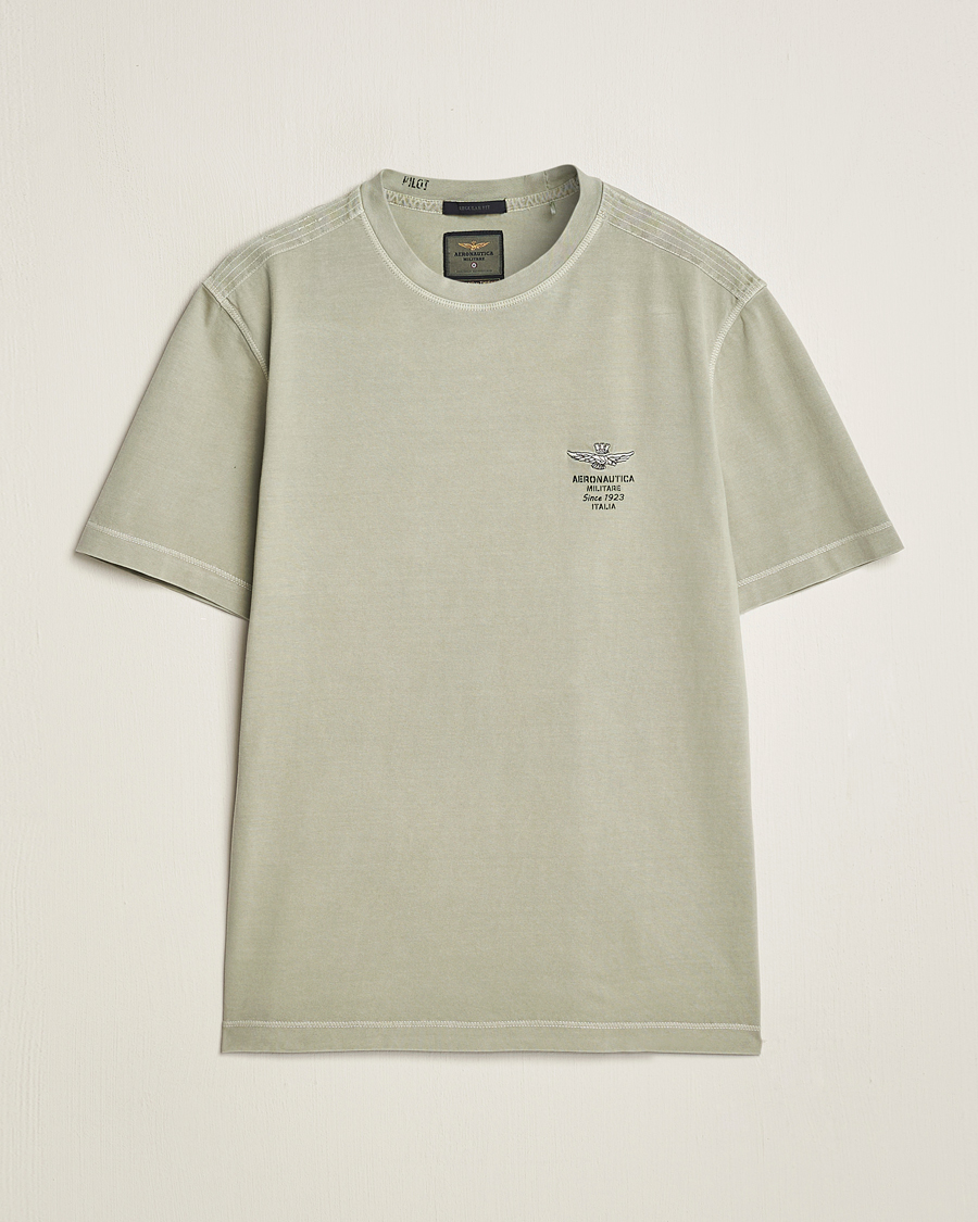 Herren | T-Shirts | Aeronautica Militare | Washed Crew Neck T-Shirt Sage Green