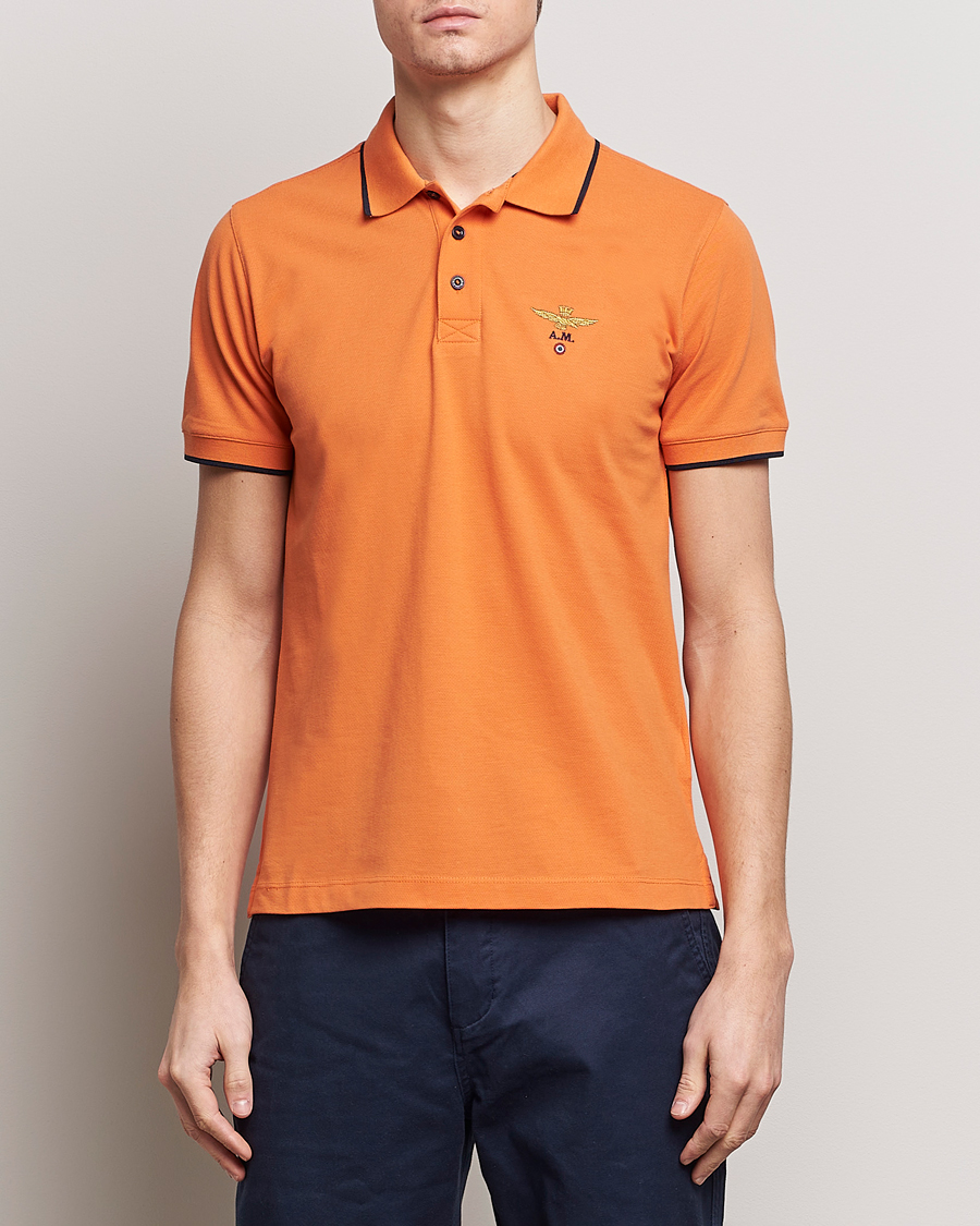 Herren | Poloshirt | Aeronautica Militare | Garment Dyed Cotton Polo Carrot Orange