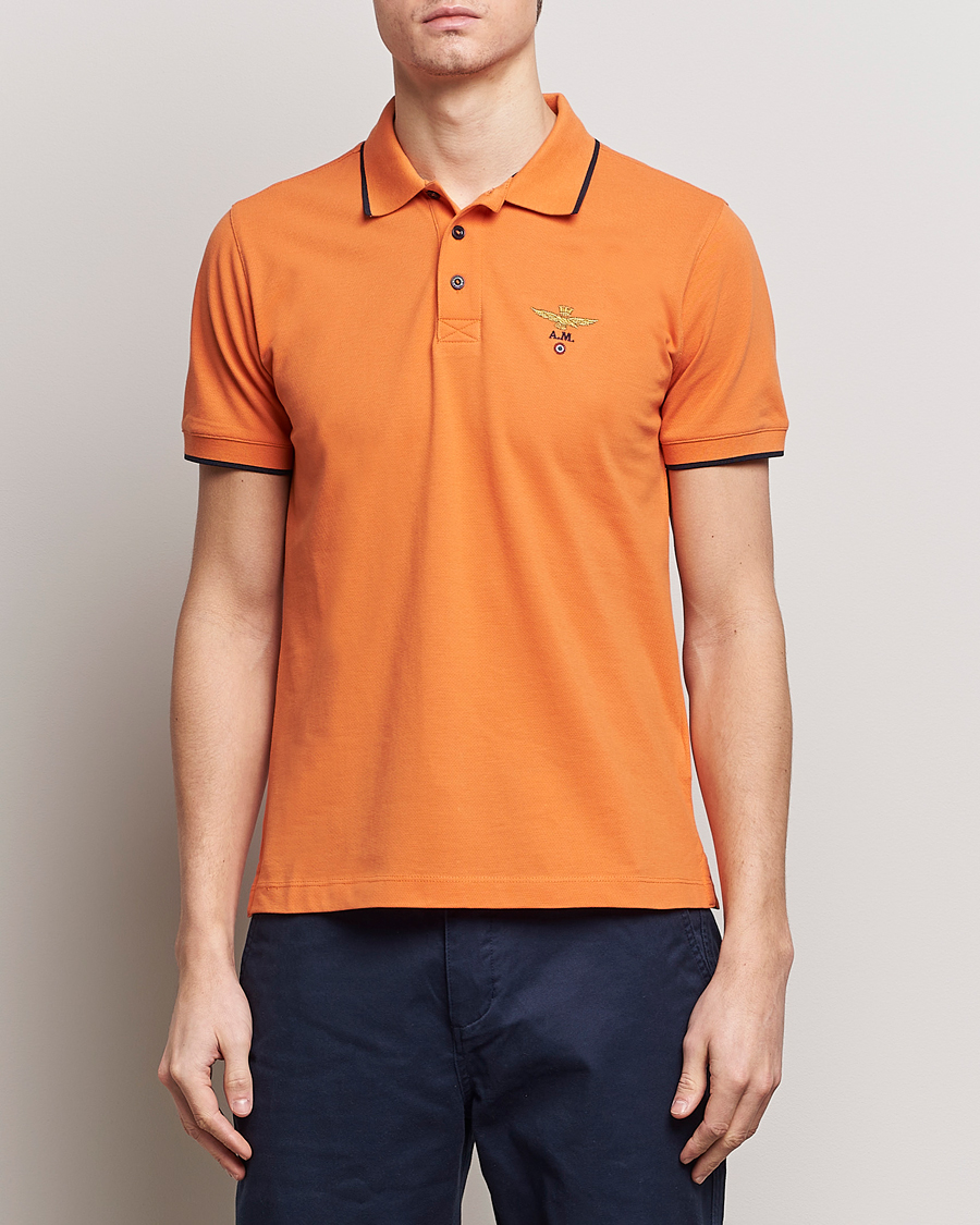 Herren | Poloshirts | Aeronautica Militare | Garment Dyed Cotton Polo Carrot Orange