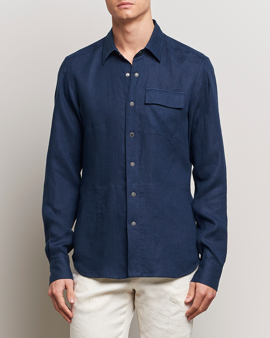 Herr | Skjortor | Kiton | Pure Linen Overshirt Dark Blue