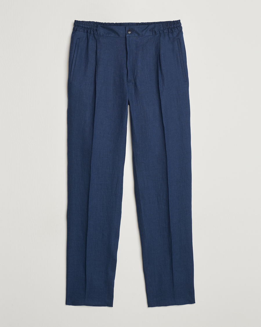 Herren |  | Kiton | Pure Linen Drawstring Trousers Dark Blue
