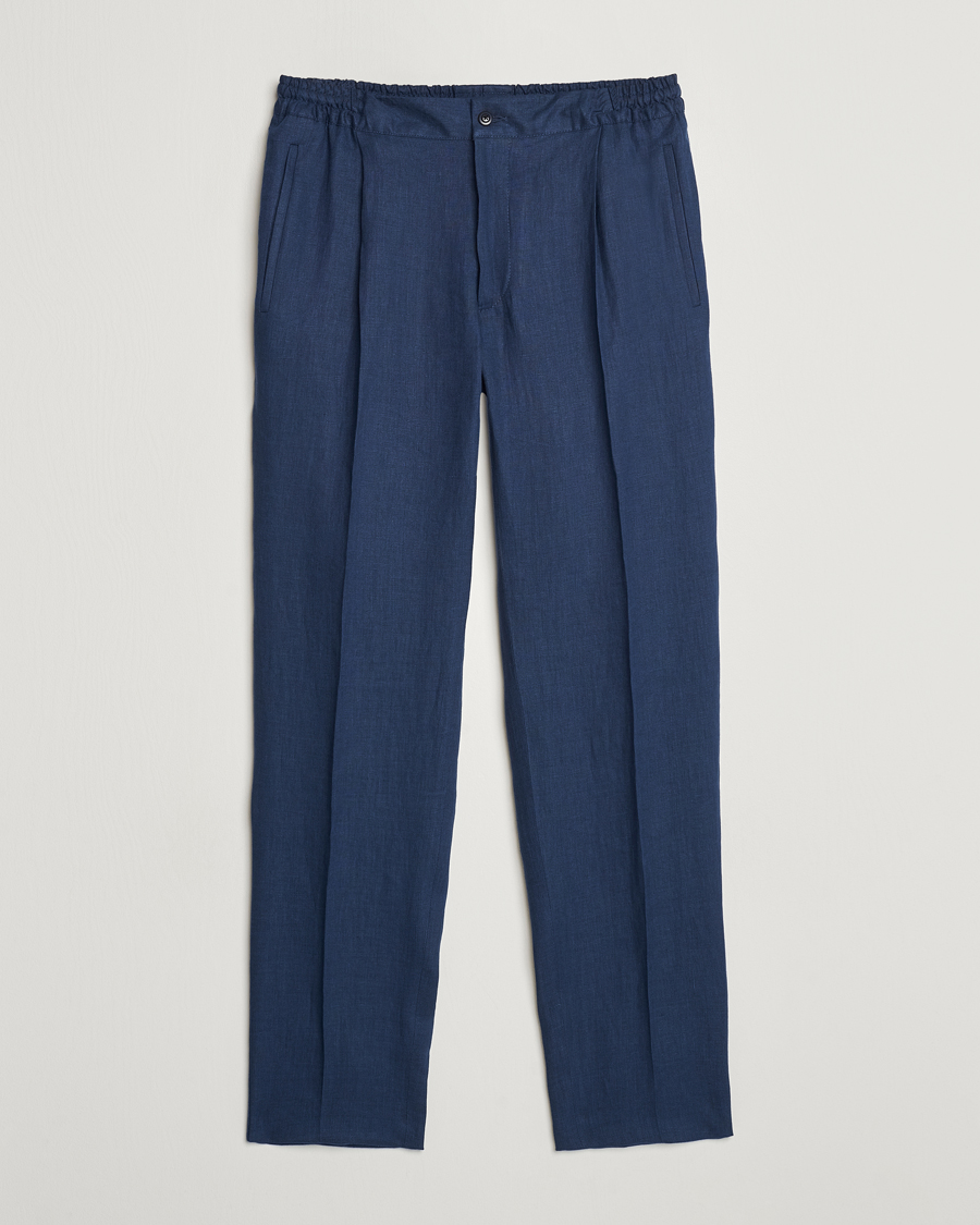 Herren | Hosen | Kiton | Pure Linen Drawstring Trousers Dark Blue