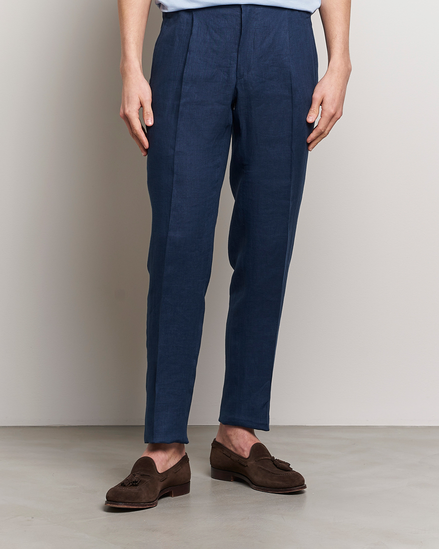 Herren | Leinenhosen | Kiton | Pure Linen Drawstring Trousers Dark Blue
