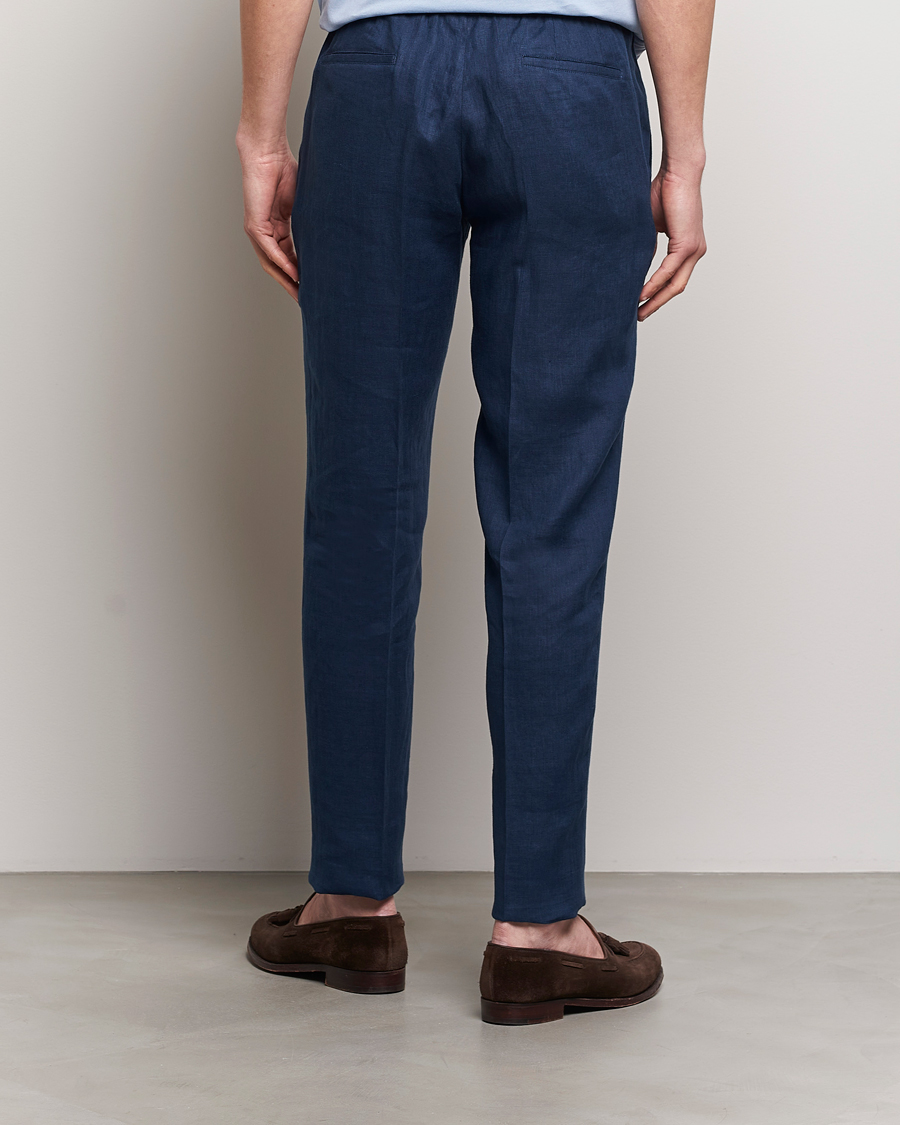 Herren | Hosen | Kiton | Pure Linen Drawstring Trousers Dark Blue