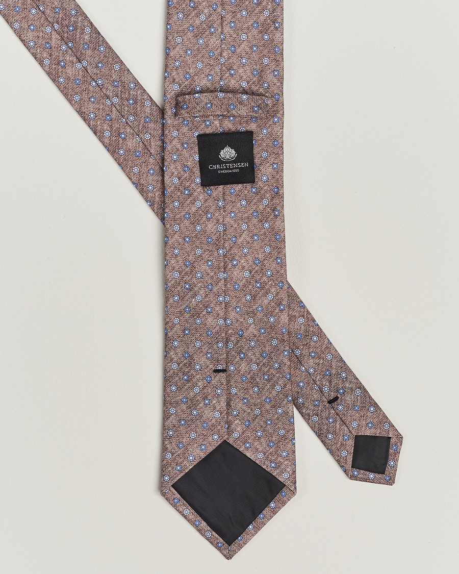 Herren | Krawatten | Amanda Christensen | Box Set Printed Linen 8cm Tie With Pocket Square Brown