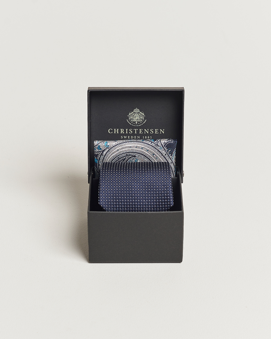 Herren | Amanda Christensen Box Set Silk Twill 8cm Tie With Pocket Square Navy | Amanda Christensen | Box Set Silk Twill 8cm Tie With Pocket Square Navy