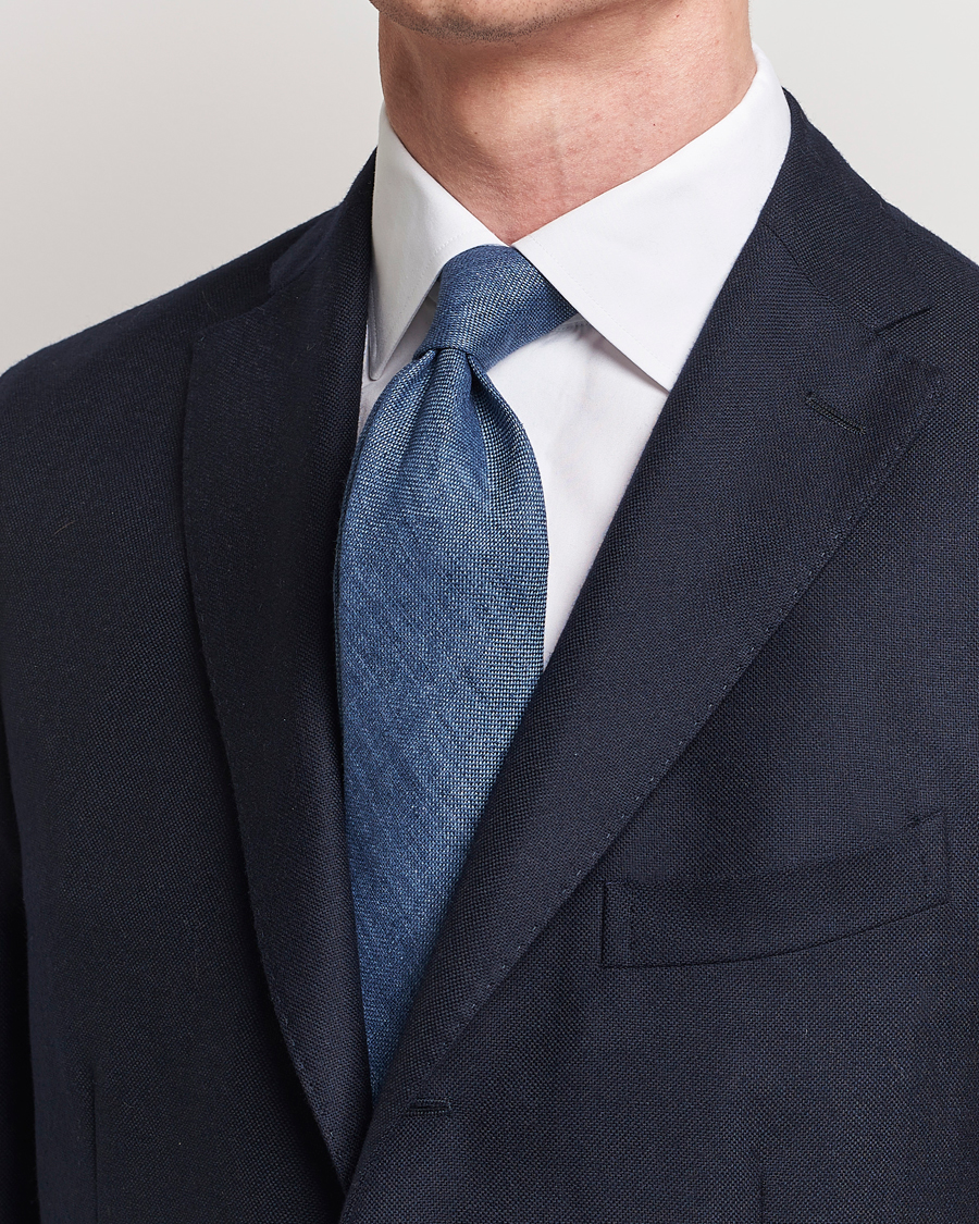 Herren | Business Casual | Amanda Christensen | Hopsack Linen 8cm Tie Denim Blue