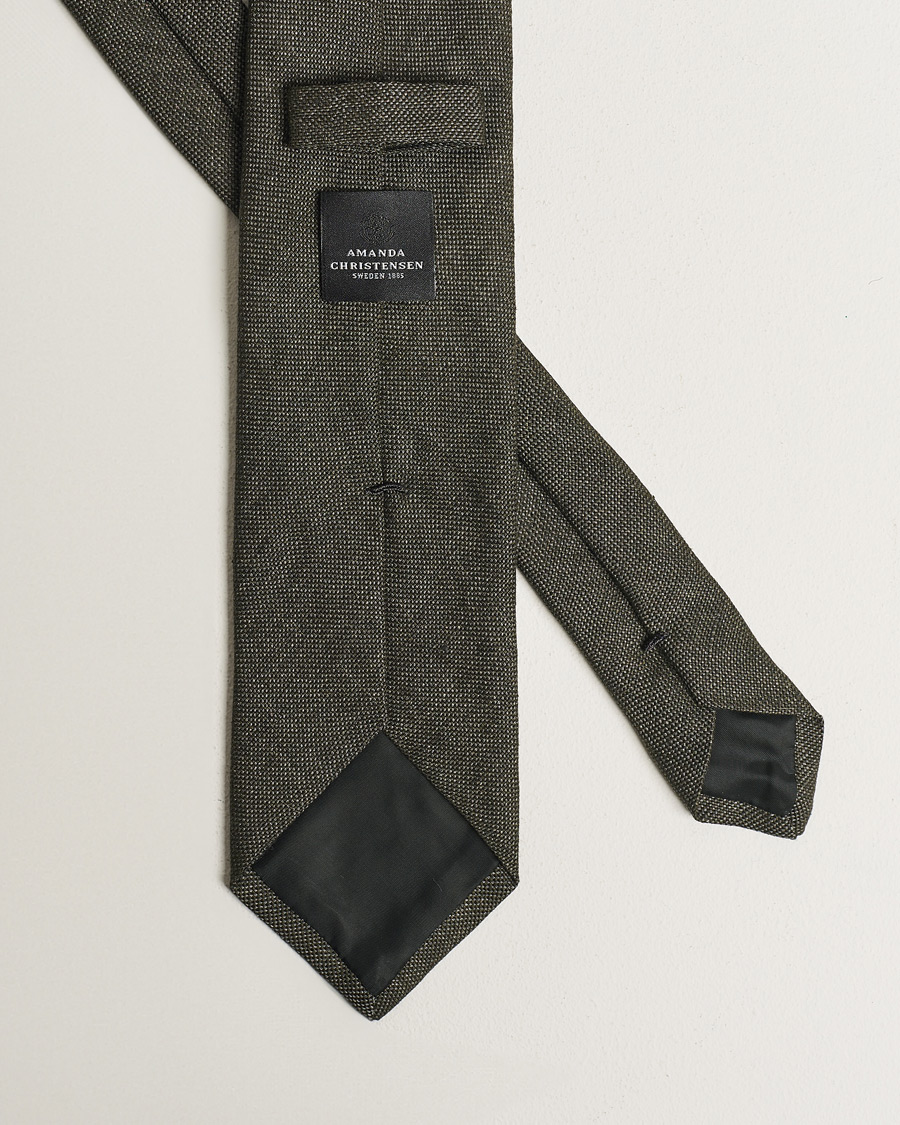 Herren | Amanda Christensen Hopsack Linen 8cm Tie Dark Olive | Amanda Christensen | Hopsack Linen 8cm Tie Dark Olive