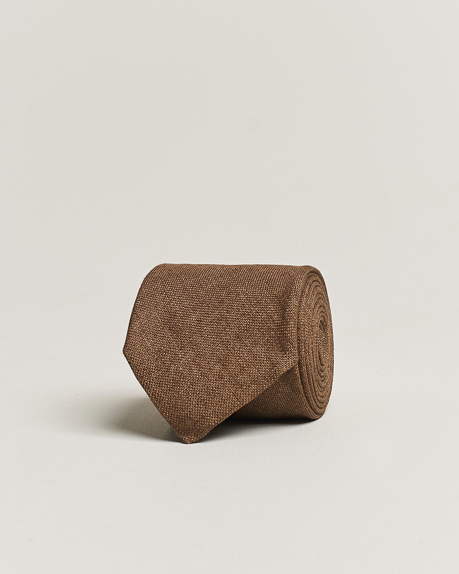 Herren | Amanda Christensen Hopsack Linen 8cm Tie Brown | Amanda Christensen | Hopsack Linen 8cm Tie Brown