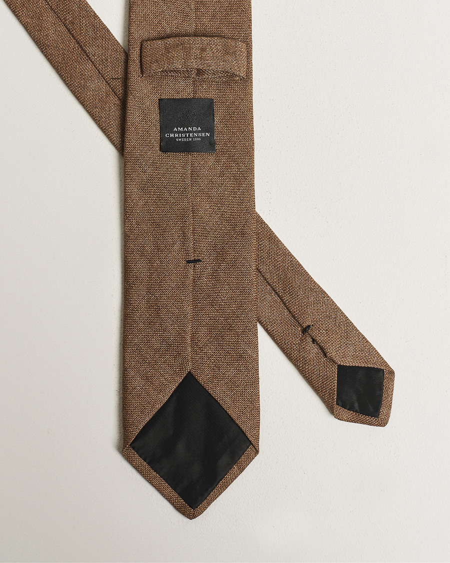 Herren | Amanda Christensen Hopsack Linen 8cm Tie Brown | Amanda Christensen | Hopsack Linen 8cm Tie Brown