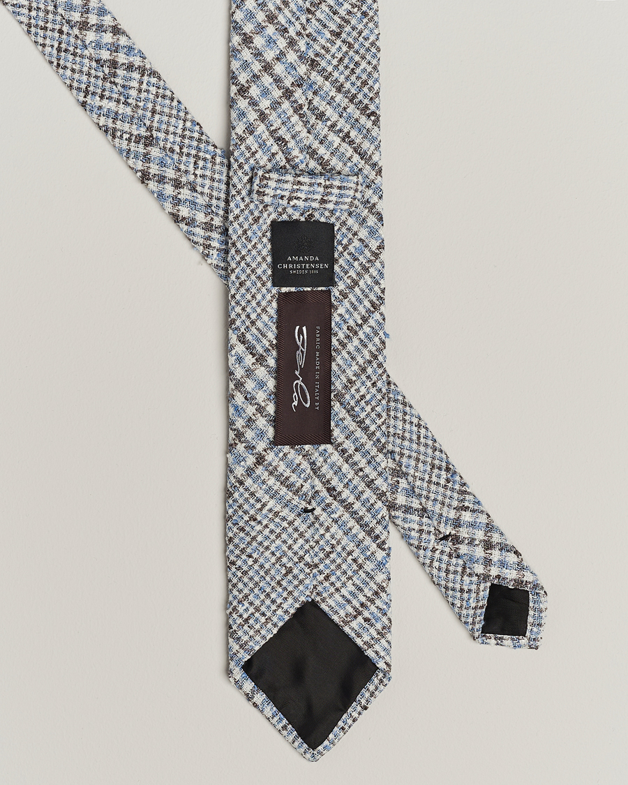 Herren | Amanda Christensen Linen Structured 8cm Tie White/Blue/Brown | Amanda Christensen | Linen Structured 8cm Tie White/Blue/Brown
