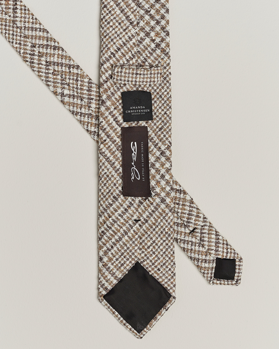 Herren | Amanda Christensen Linen Structured 8cm Tie White/Beige/Brown | Amanda Christensen | Linen Structured 8cm Tie White/Beige/Brown