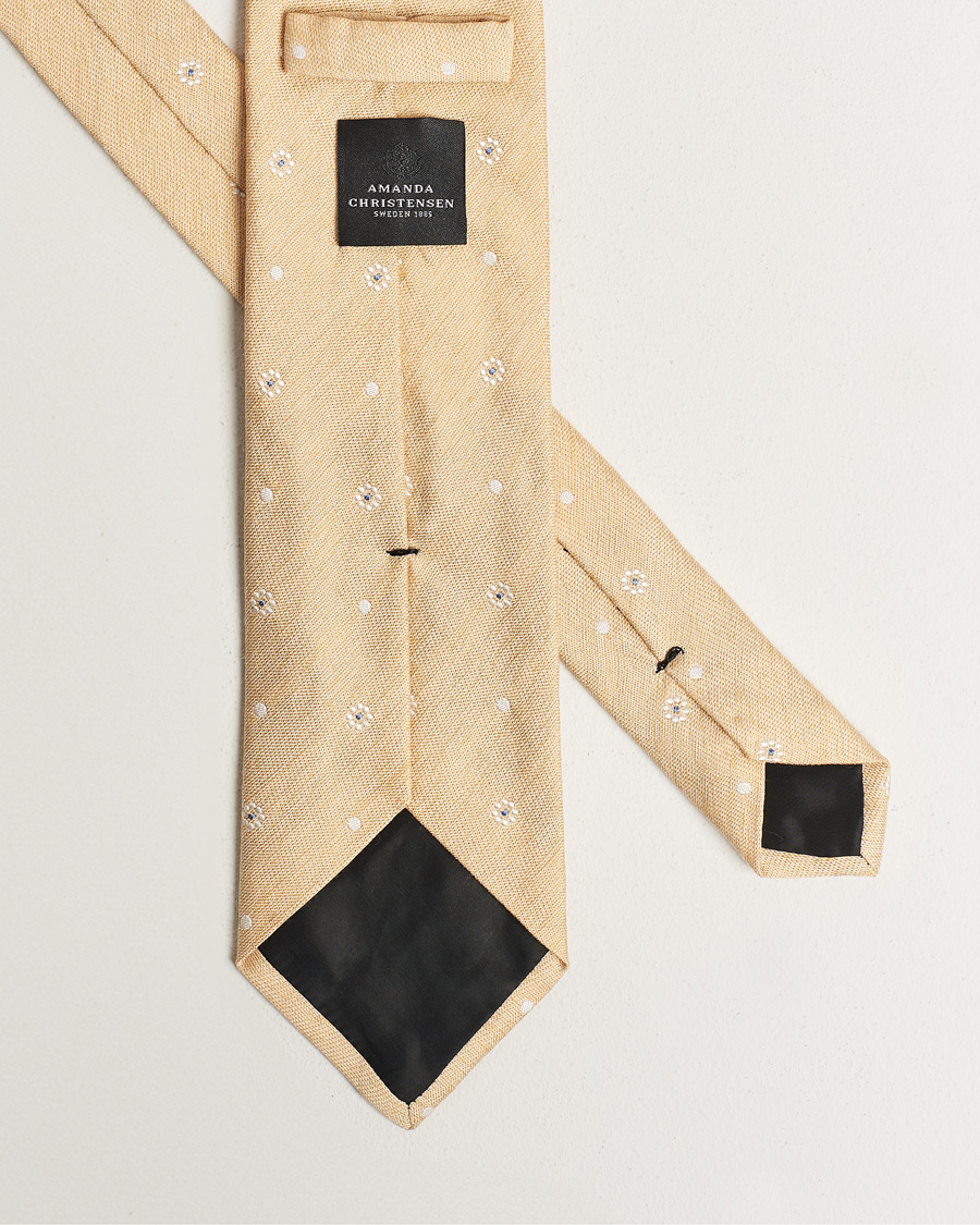Herren | Krawatten | Amanda Christensen | Cotton/Silk/Linen Printed Flower 8cm Tie Yellow