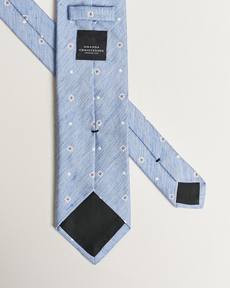 Herren | Krawatten | Amanda Christensen | Cotton/Silk/Linen Printed Flower 8cm Tie Blue