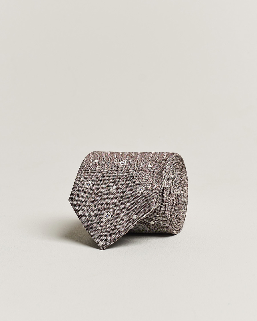 Herren | Amanda Christensen Cotton/Silk/Linen Printed Flower 8cm Tie Brown | Amanda Christensen | Cotton/Silk/Linen Printed Flower 8cm Tie Brown