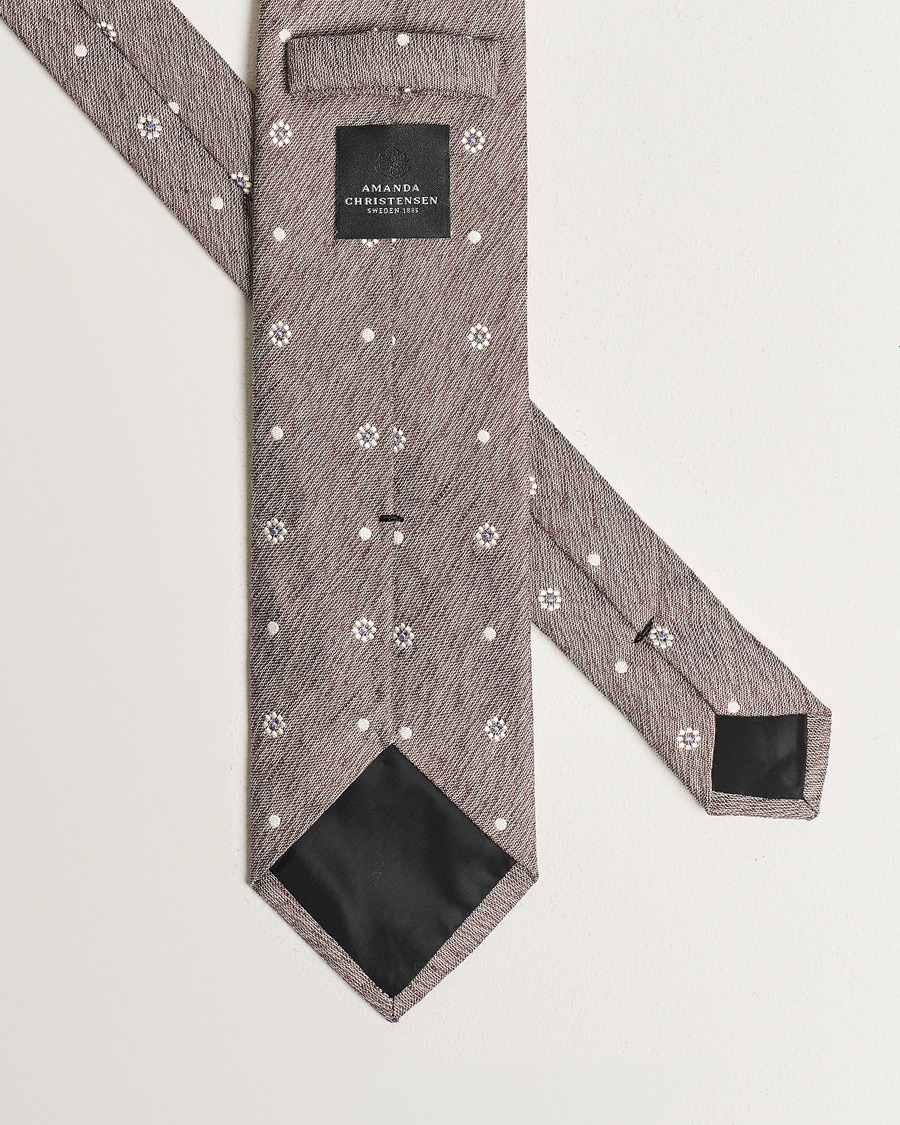 Herren | Business Casual | Amanda Christensen | Cotton/Silk/Linen Printed Flower 8cm Tie Brown