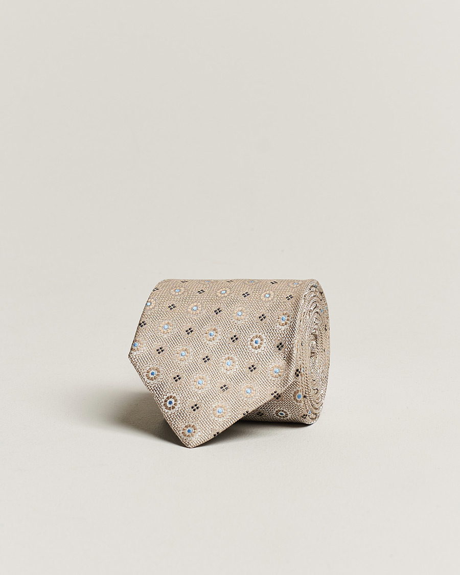 Herren | Amanda Christensen Linen/Silk Printed Flower 8cm Tie Beige | Amanda Christensen | Linen/Silk Printed Flower 8cm Tie Beige