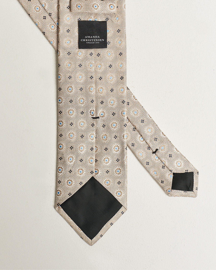 Herren | Amanda Christensen Linen/Silk Printed Flower 8cm Tie Beige | Amanda Christensen | Linen/Silk Printed Flower 8cm Tie Beige