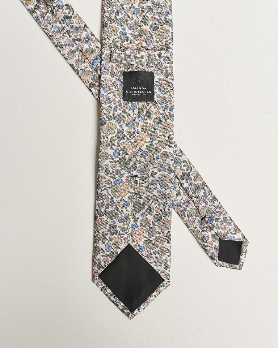 Herren | Amanda Christensen Silk Oxford Printed Flower 8cm Tie Green | Amanda Christensen | Silk Oxford Printed Flower 8cm Tie Green