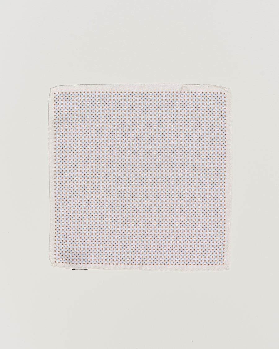 Herren | Amanda Christensen Silk Oxford Printed Flower Pocket Square Cream | Amanda Christensen | Silk Oxford Printed Flower Pocket Square Cream