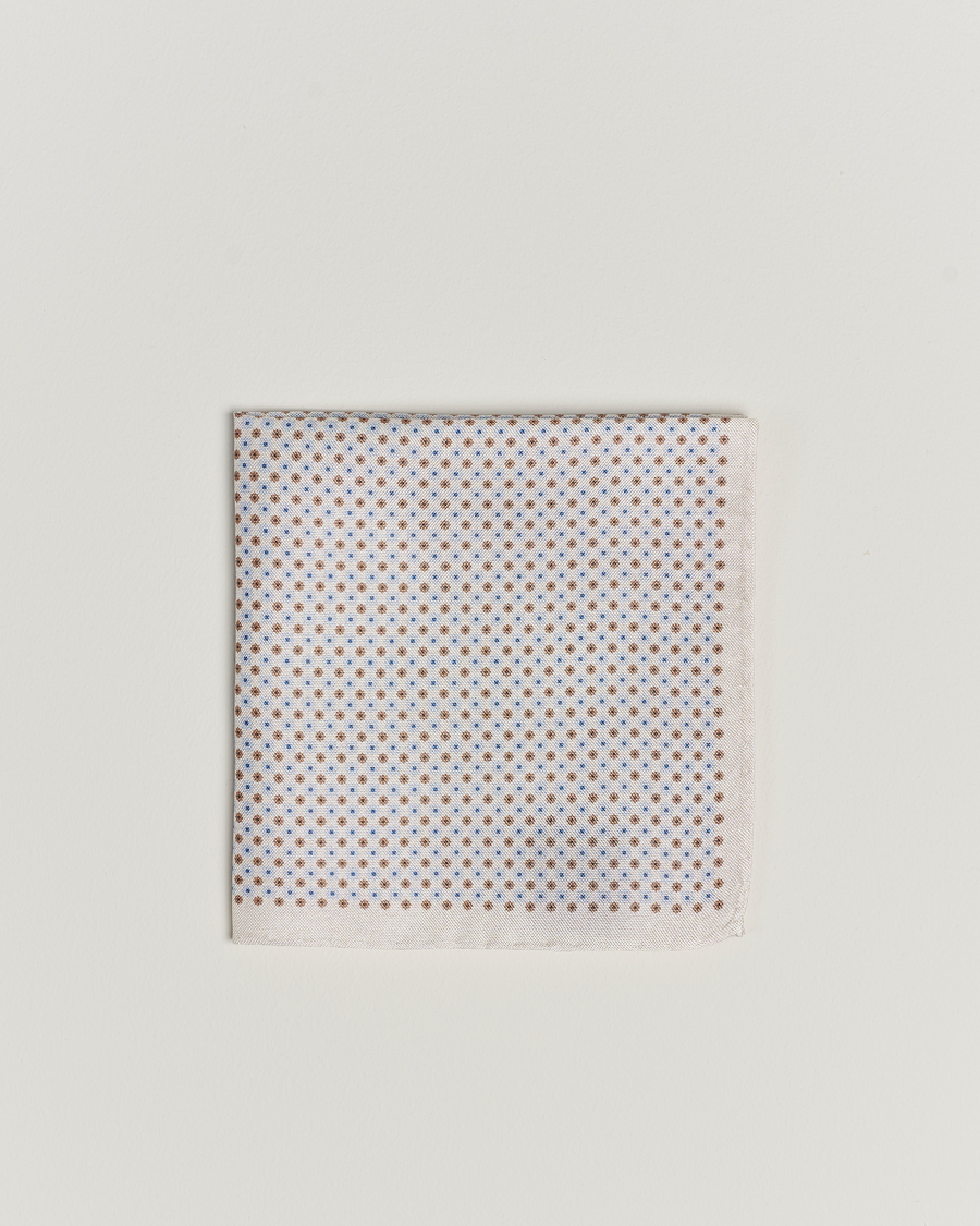 Herren | Amanda Christensen Silk Oxford Printed Flower Pocket Square Cream | Amanda Christensen | Silk Oxford Printed Flower Pocket Square Cream