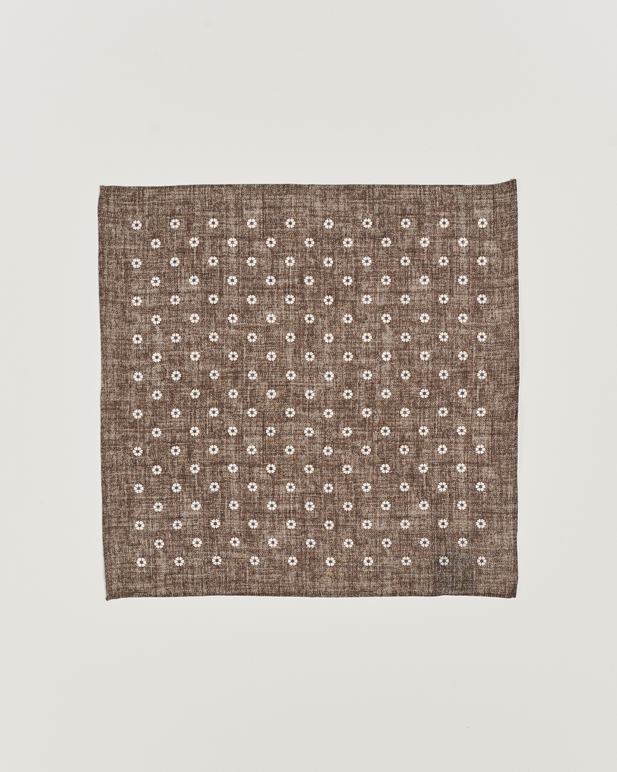 Herren | Amanda Christensen Linen Printed Flower Pocket Square Beige | Amanda Christensen | Linen Printed Flower Pocket Square Beige