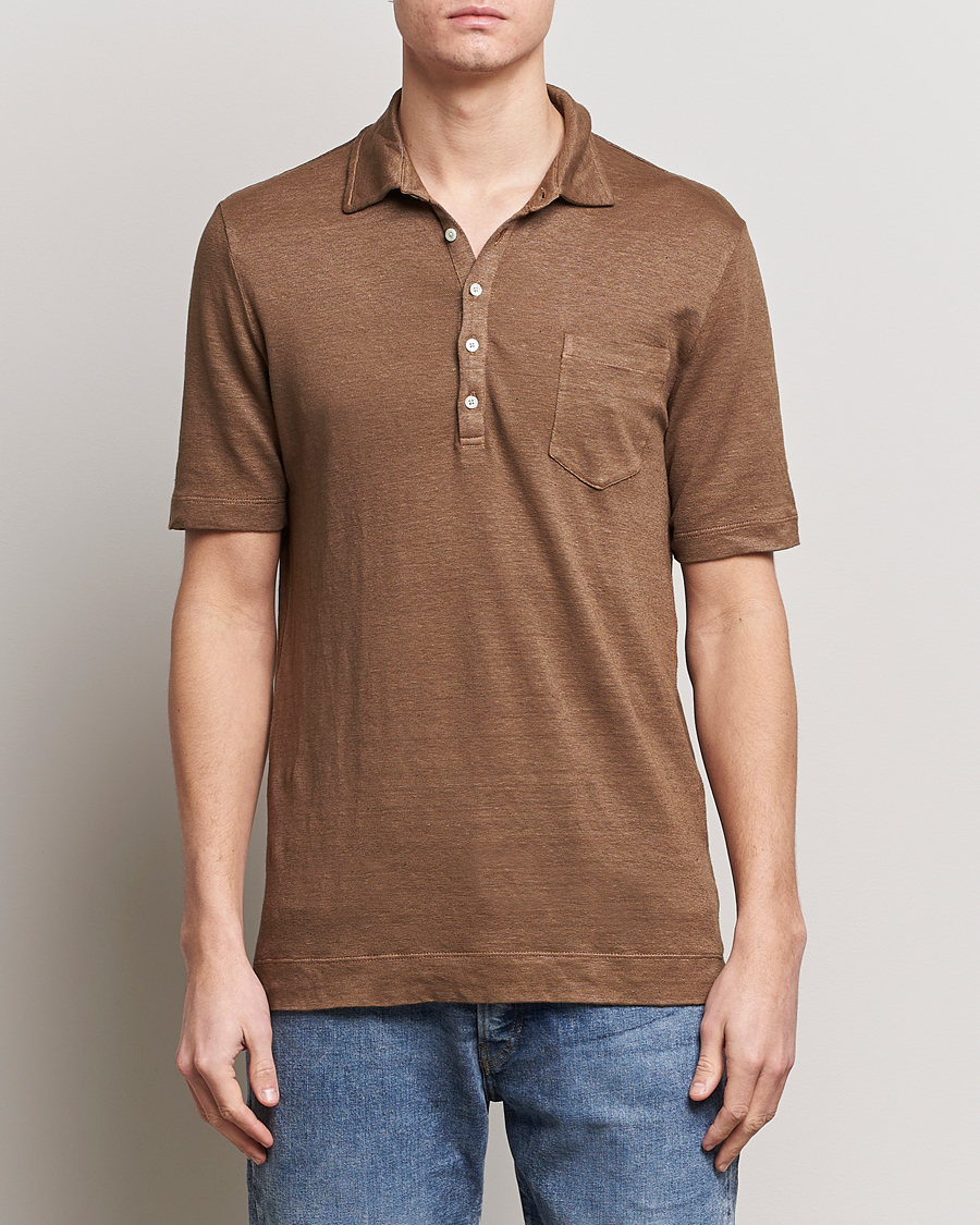 Herren | Poloshirts | Massimo Alba | Wembley Linen Polo Dark Brown