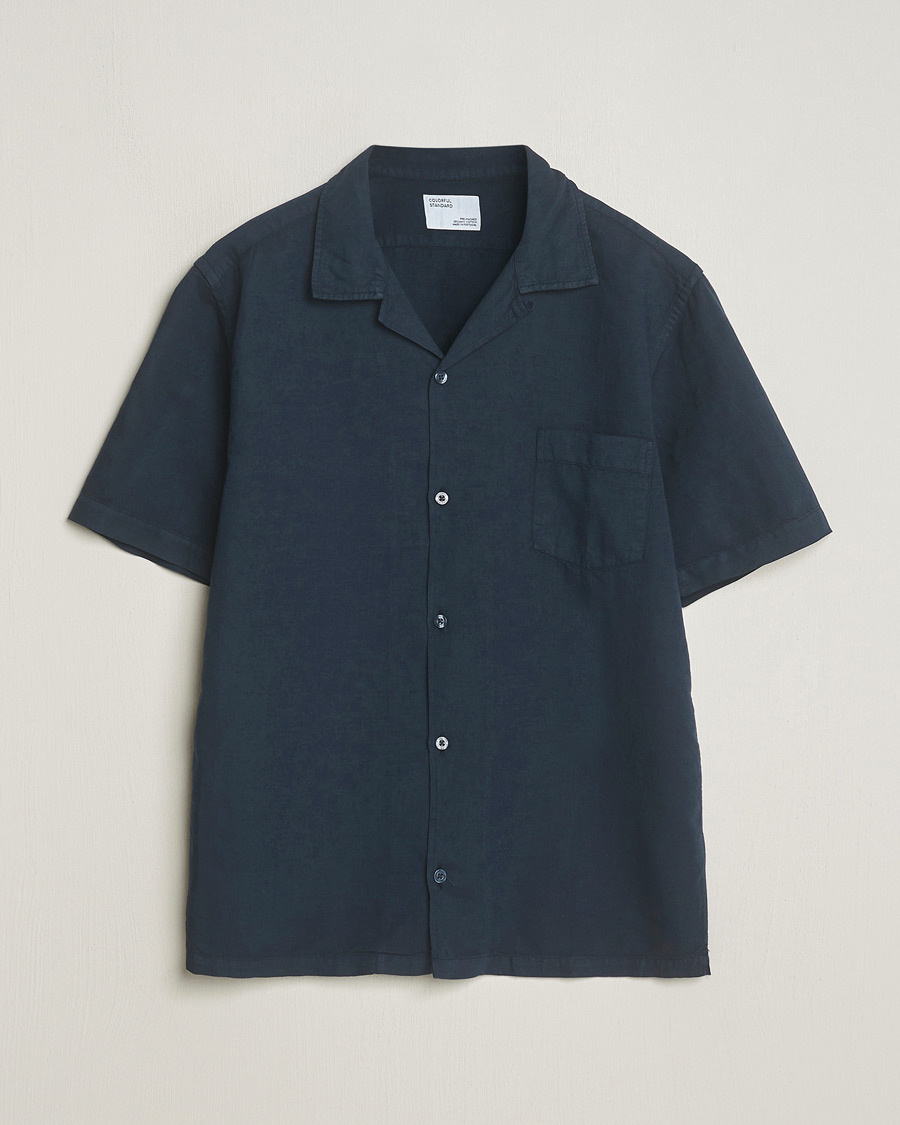 Herren | Hemden | Colorful Standard | Cotton/Linen Short Sleeve Shirt Navy Blue
