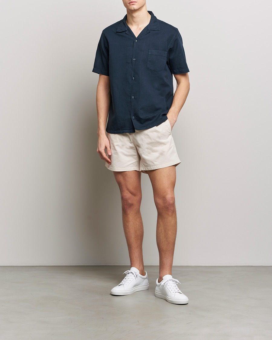 Herren | Hemden | Colorful Standard | Cotton/Linen Short Sleeve Shirt Navy Blue