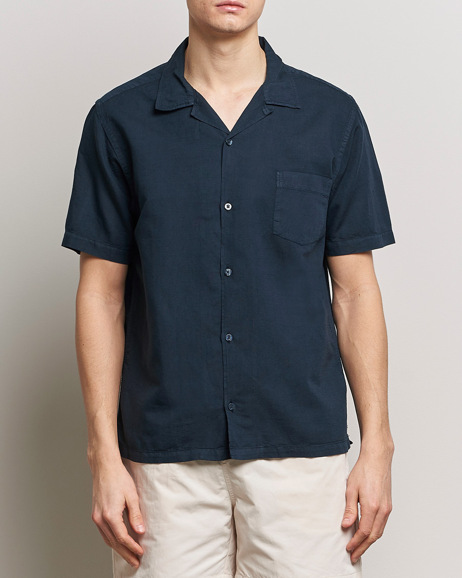 Herren | Neu im Onlineshop | Colorful Standard | Cotton/Linen Short Sleeve Shirt Navy Blue