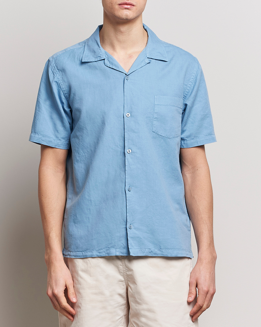 Herren | Neu im Onlineshop | Colorful Standard | Cotton/Linen Short Sleeve Shirt Seaside Blue
