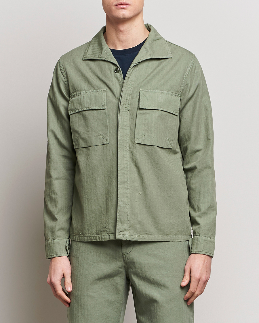 Herren | Jacken | Aspesi | Cotton Herringbone Shirt Jacket Sage