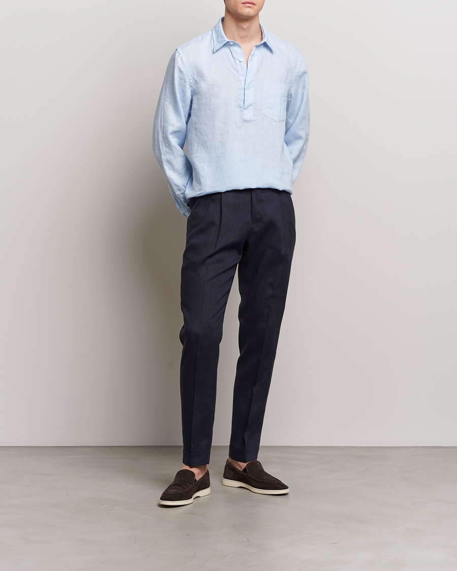Herren | Hemden | Aspesi | Linen Popover Shirt Light Blue