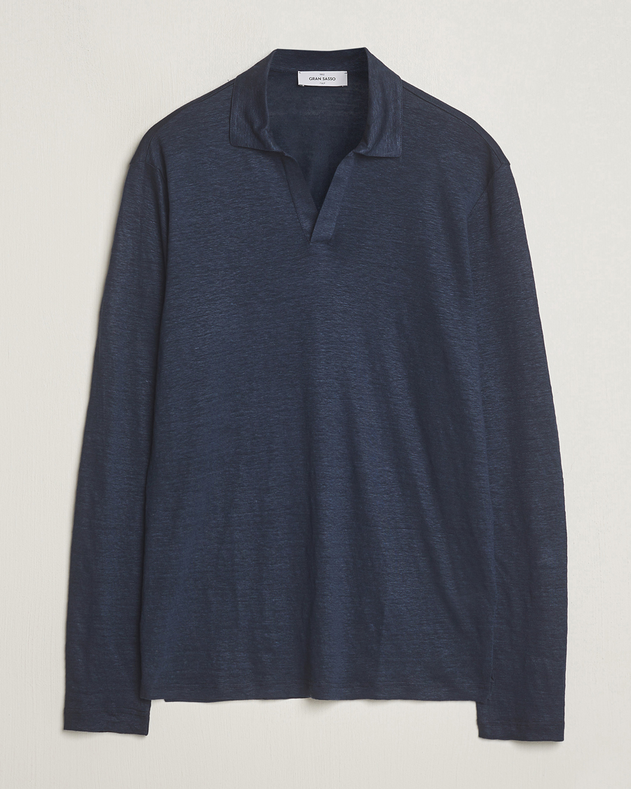 Herren | Pullover | Gran Sasso | Washed Linen Long Sleeve Polo Navy