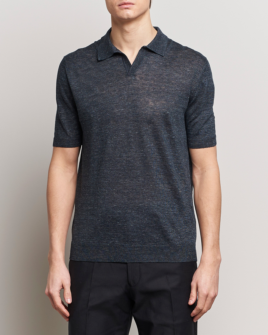 Herren | Poloshirts | Gran Sasso | Knitted Linen Polo Navy