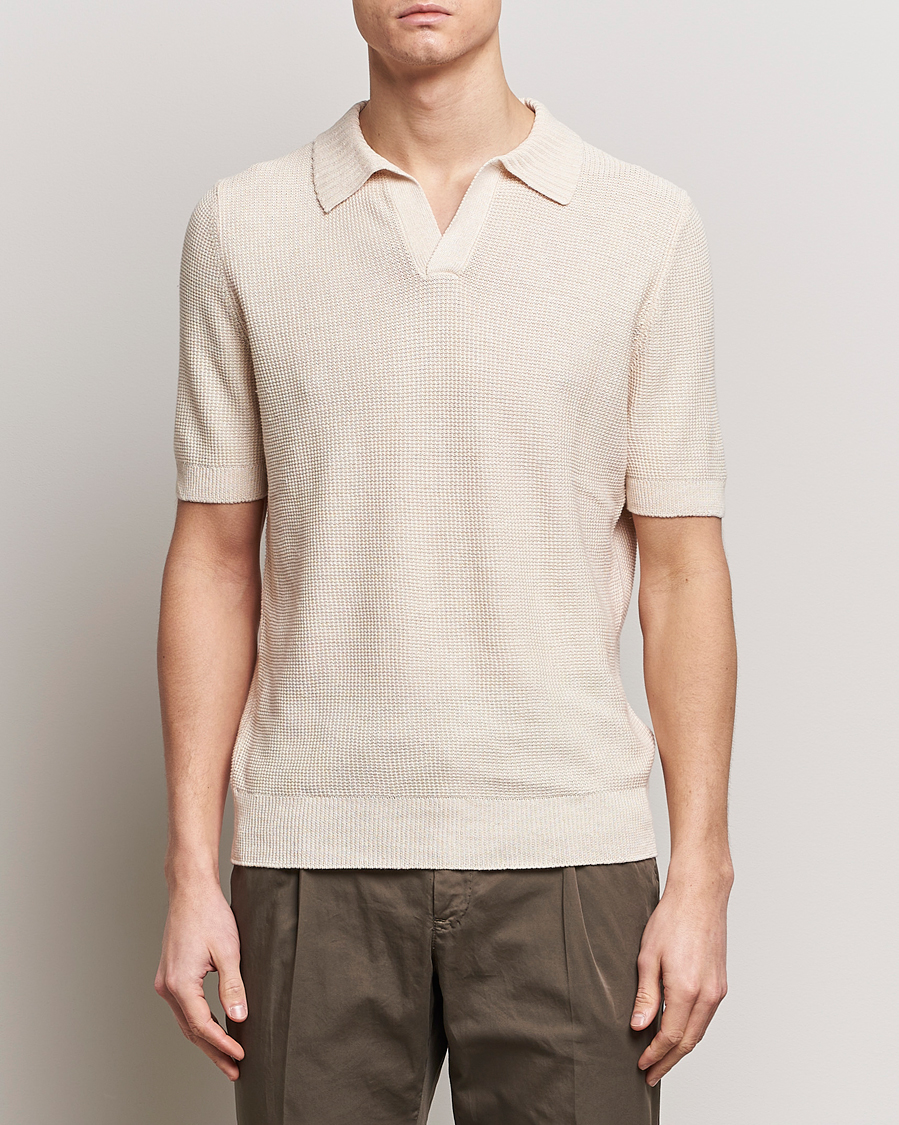 Herren | Kurzarm-Poloshirts | Gran Sasso | Linen/Cotton Open Collar Polo Cream