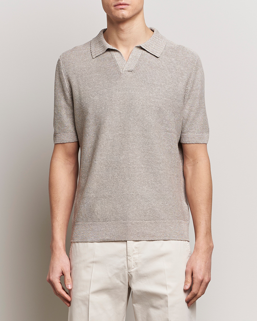 Herren | Kurzarm-Poloshirts | Gran Sasso | Linen/Cotton Open Collar Polo Beige Melange