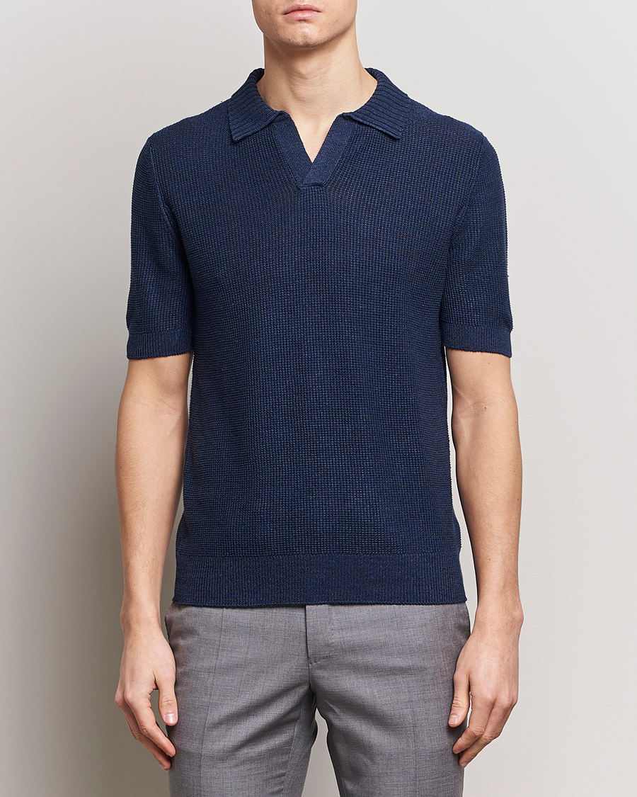 Herren | Poloshirt | Gran Sasso | Linen/Cotton Open Collar Polo Navy