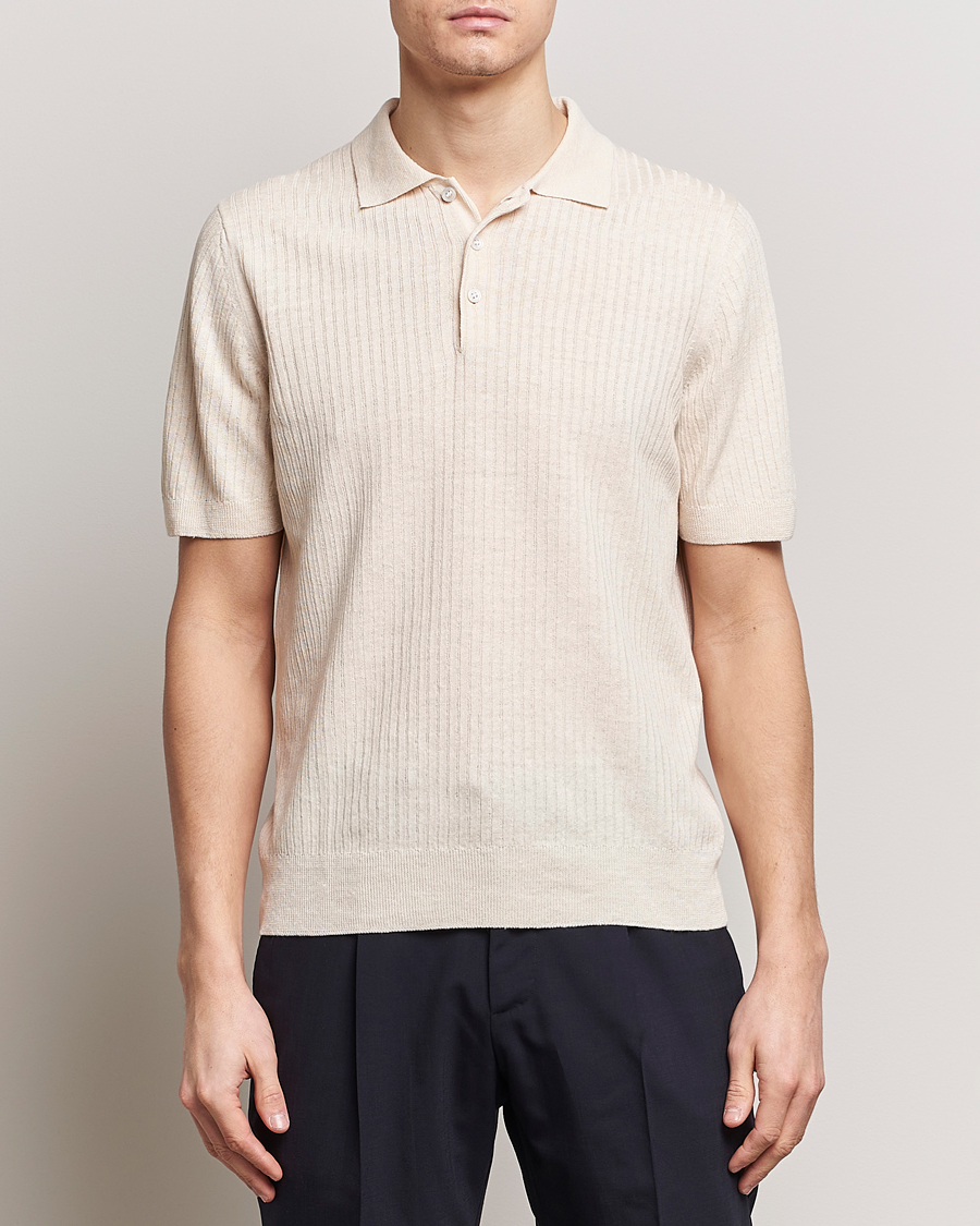 Herren | Kurzarm-Poloshirts | Gran Sasso | Linen/Cotton Structured Polo Cream