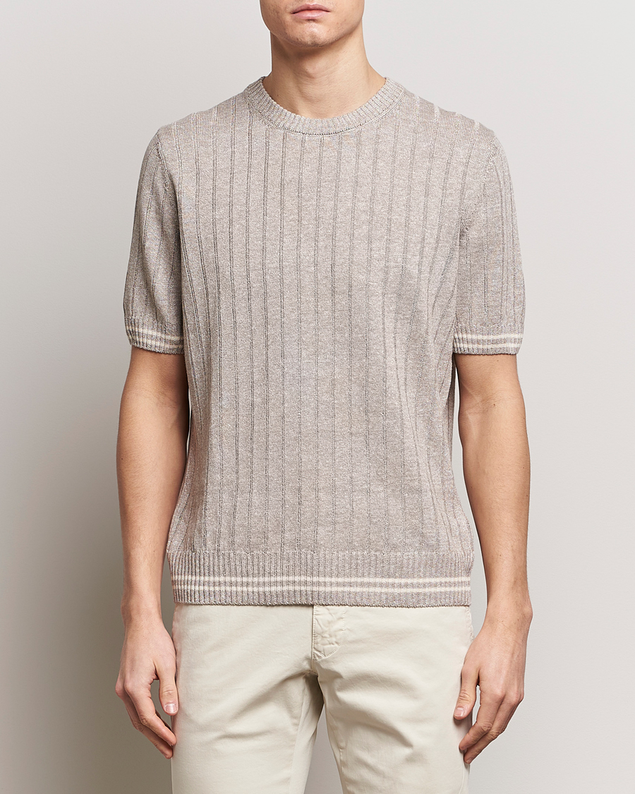 Herren | Kurzarm T-Shirt | Gran Sasso | Linen/Cotton Structured T-Shirt Beige Melange