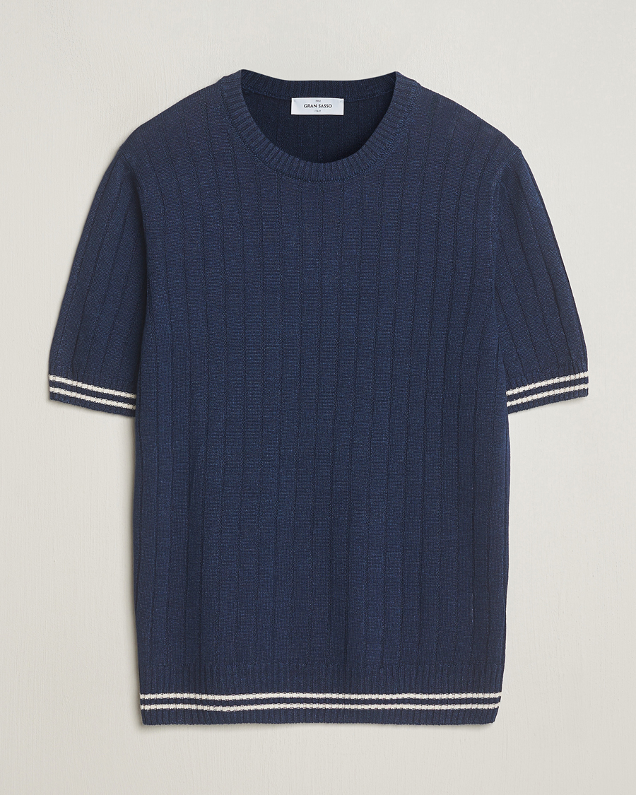 Herren | T-Shirts | Gran Sasso | Linen/Cotton Structured T-Shirt Navy
