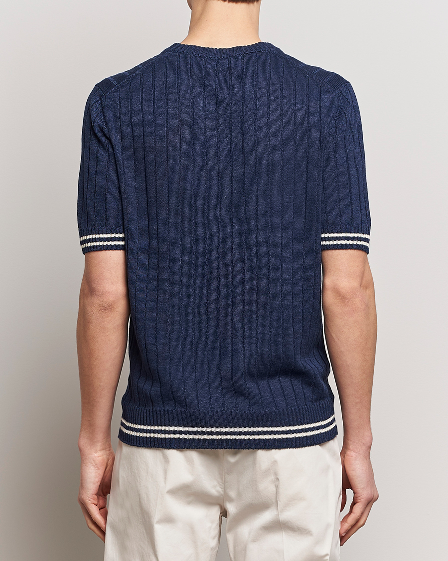 Herren | T-Shirts | Gran Sasso | Linen/Cotton Structured T-Shirt Navy