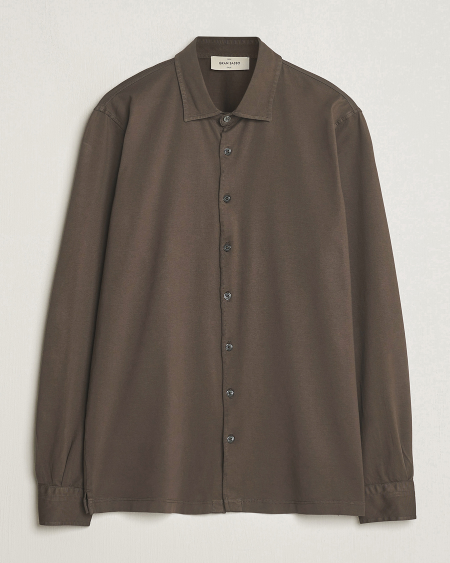 Herren | Hemden | Gran Sasso | Washed Cotton Jersey Shirt Dark Brown